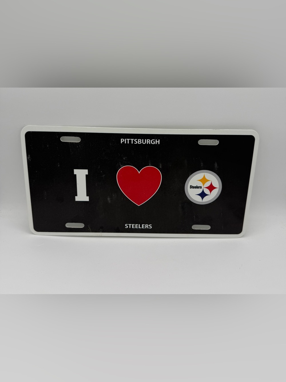 Pittsburgh Steelers I Heart License Plate - Black/Red